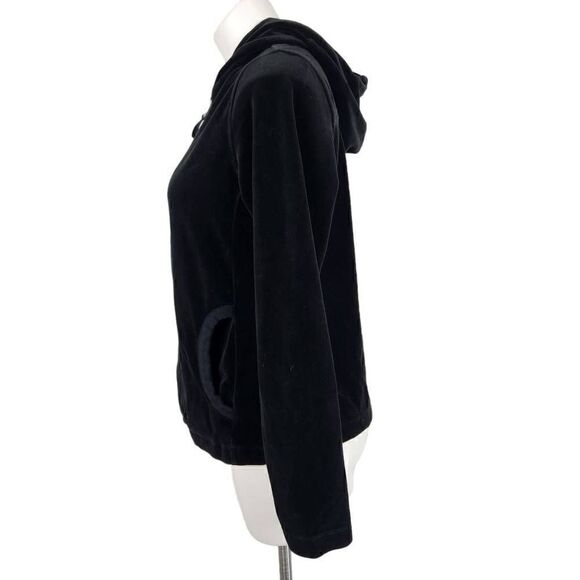 Eddie Bauer black velour hooded zip front jacket Size Large - Picture 2 of 6